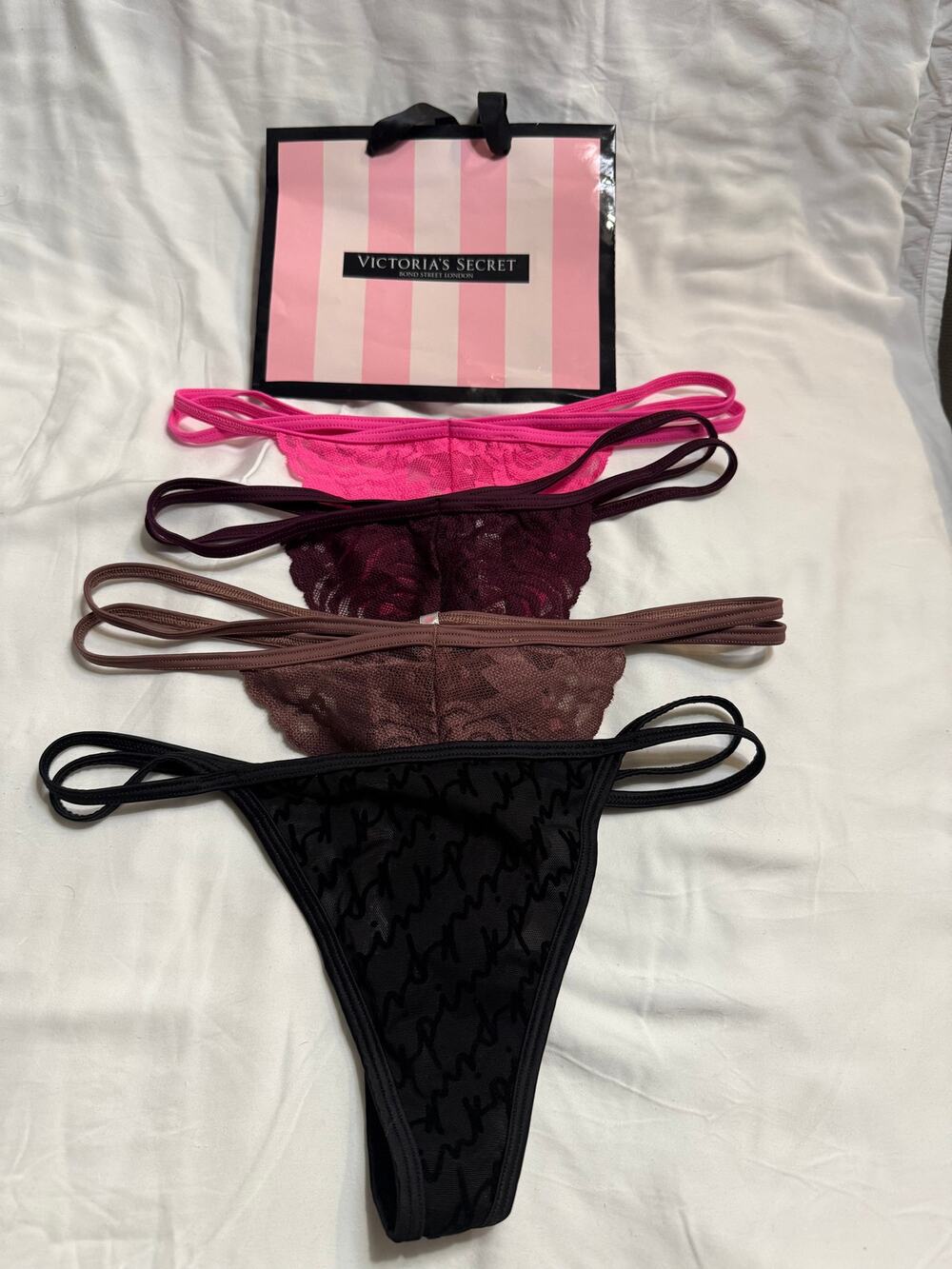 NWOT - Victoria’s Secret PINK Double Strap Cotton & Lace Thongs Size S